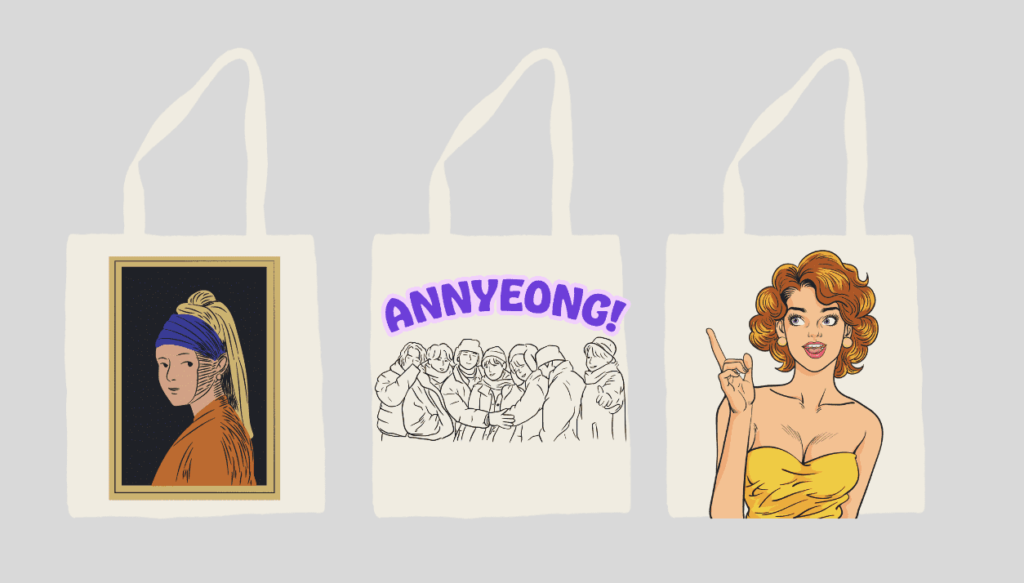 tote bag with pop culture references as design