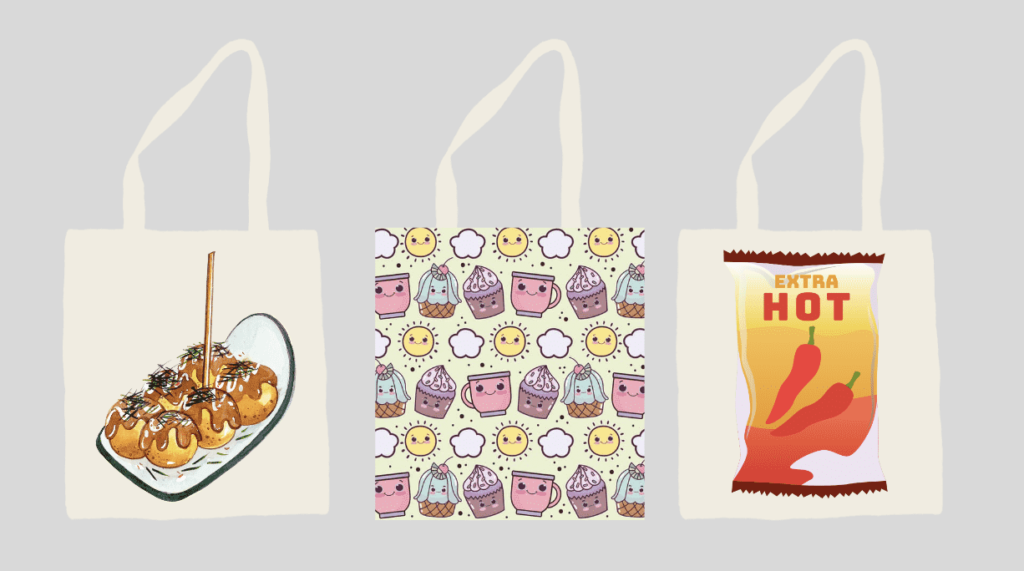 tote bags with food and drinks design