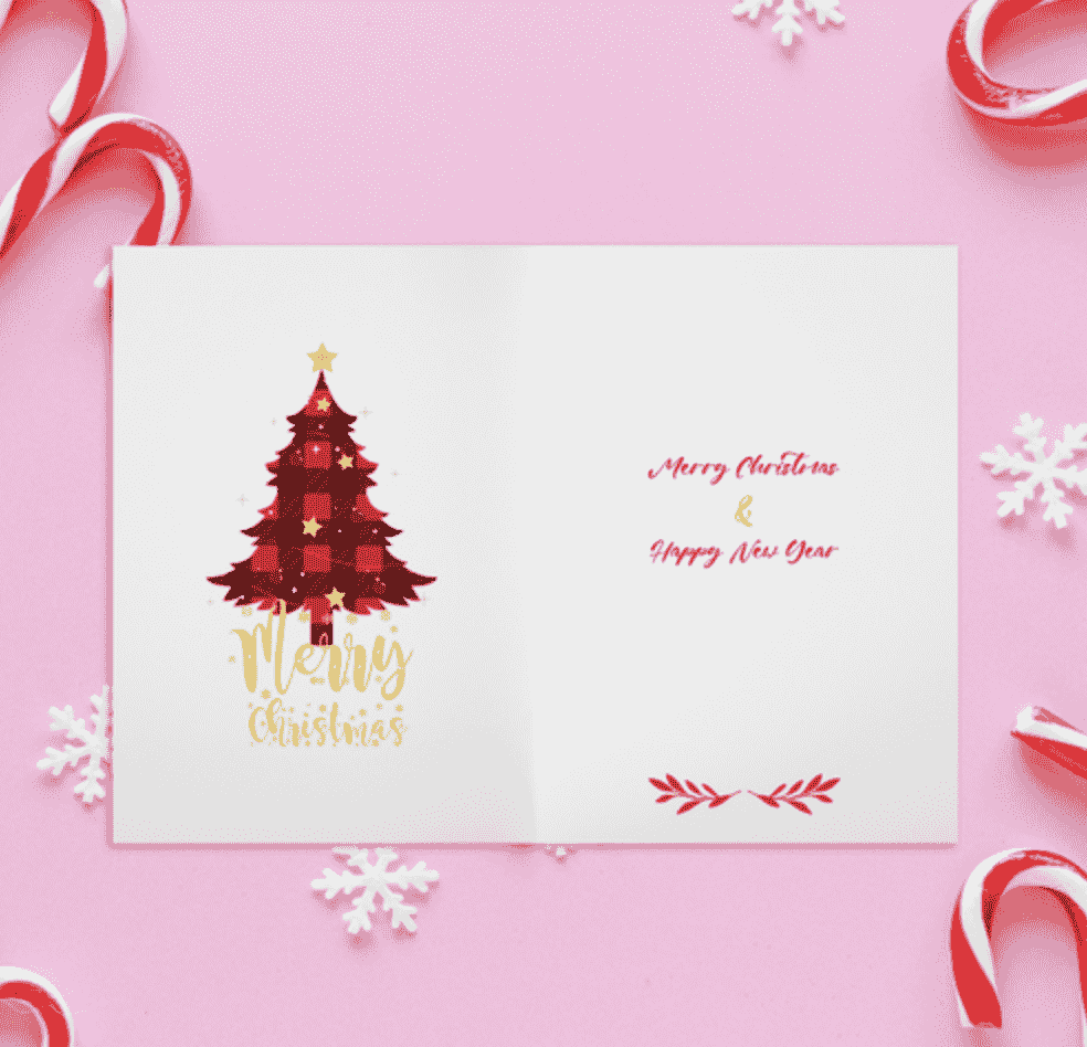 Vertical Folded Greeting Cards with Envelope with a Merry Christmas and Happy New Year sample design