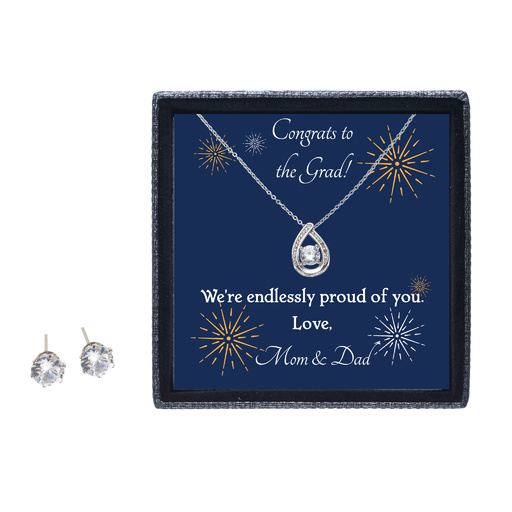 Forever Love - Floating Stone Necklace and Cubic Zirconia Earring Set