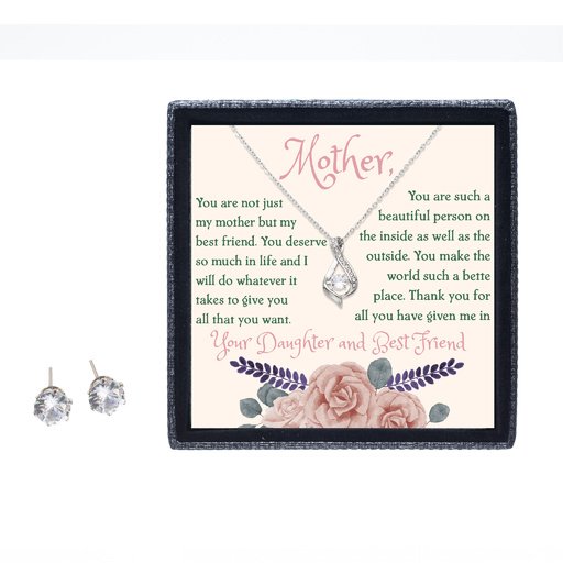 GENERIC BRAND SET-4349 | Ribbon Necklace and Cubic Zirconia Earring Set