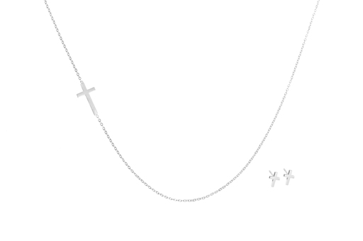 A Bit of A Miracle - Sideways Cross Necklace and Earring Set