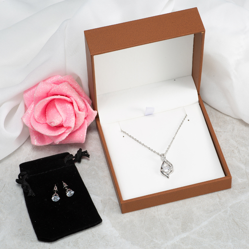 Dreamy Babe - Ribbon Necklace and Cubic Zirconia Earring Set