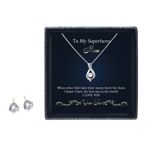 Dreamy Babe - Ribbon Necklace and Cubic Zirconia Earring Set